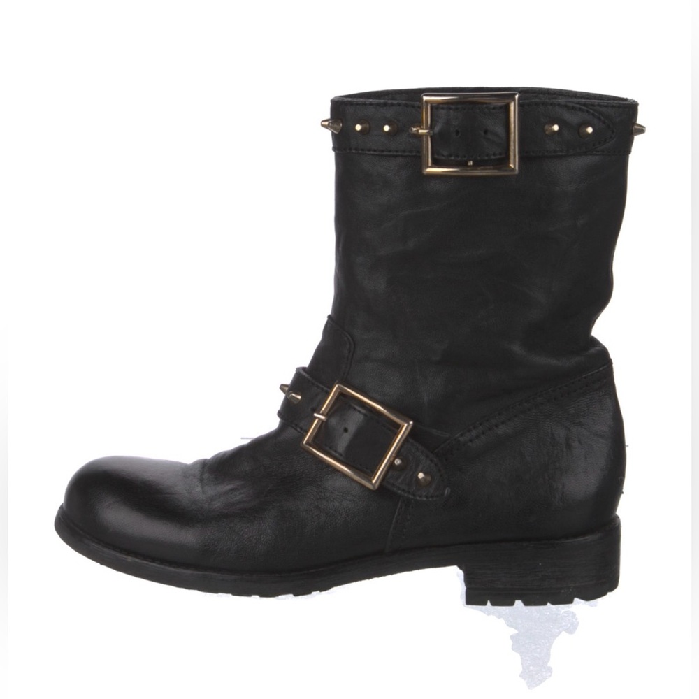 Jimmy Choo
Calf Leather Studded Accents Moto Boots